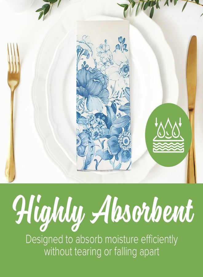 SimuLinen Blue Floral Decorative Dinner Napkins, Disposable Cloth-Like Paper Napkins, Linen Feel, Premium Airlaid Material, Highly Absorbent, Pack of 60 - Image 3